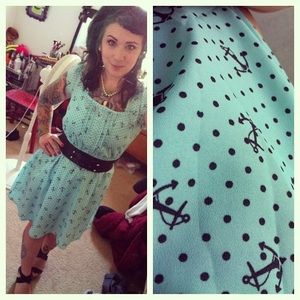 Turquoise pinup anchor dress
