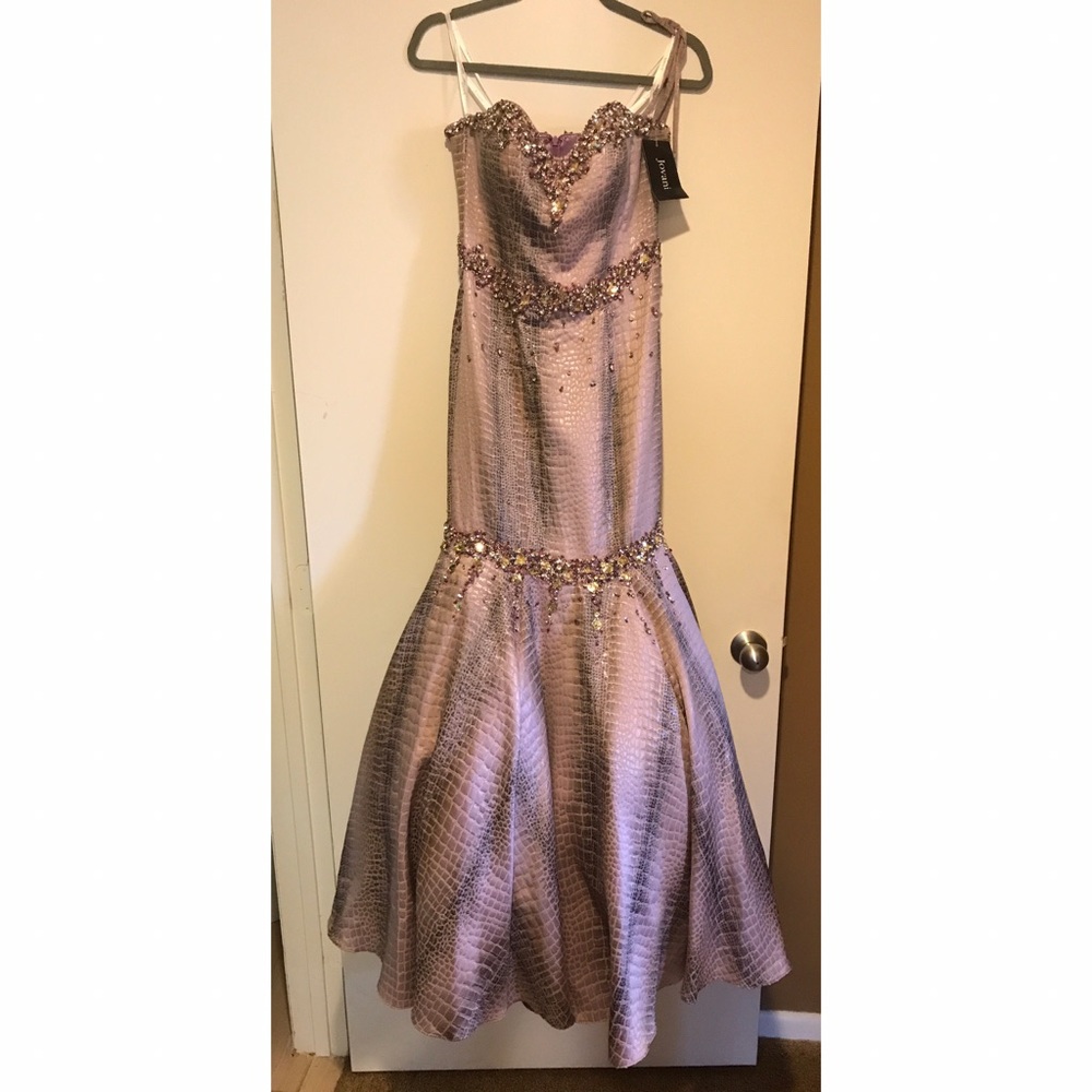 Jovani Metallic Snakeskin Mermaid Prom Dress 9345 - Picture 3 of 8