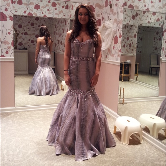 Jovani Metallic Snakeskin Mermaid Prom Dress 9345 - Picture 2 of 8