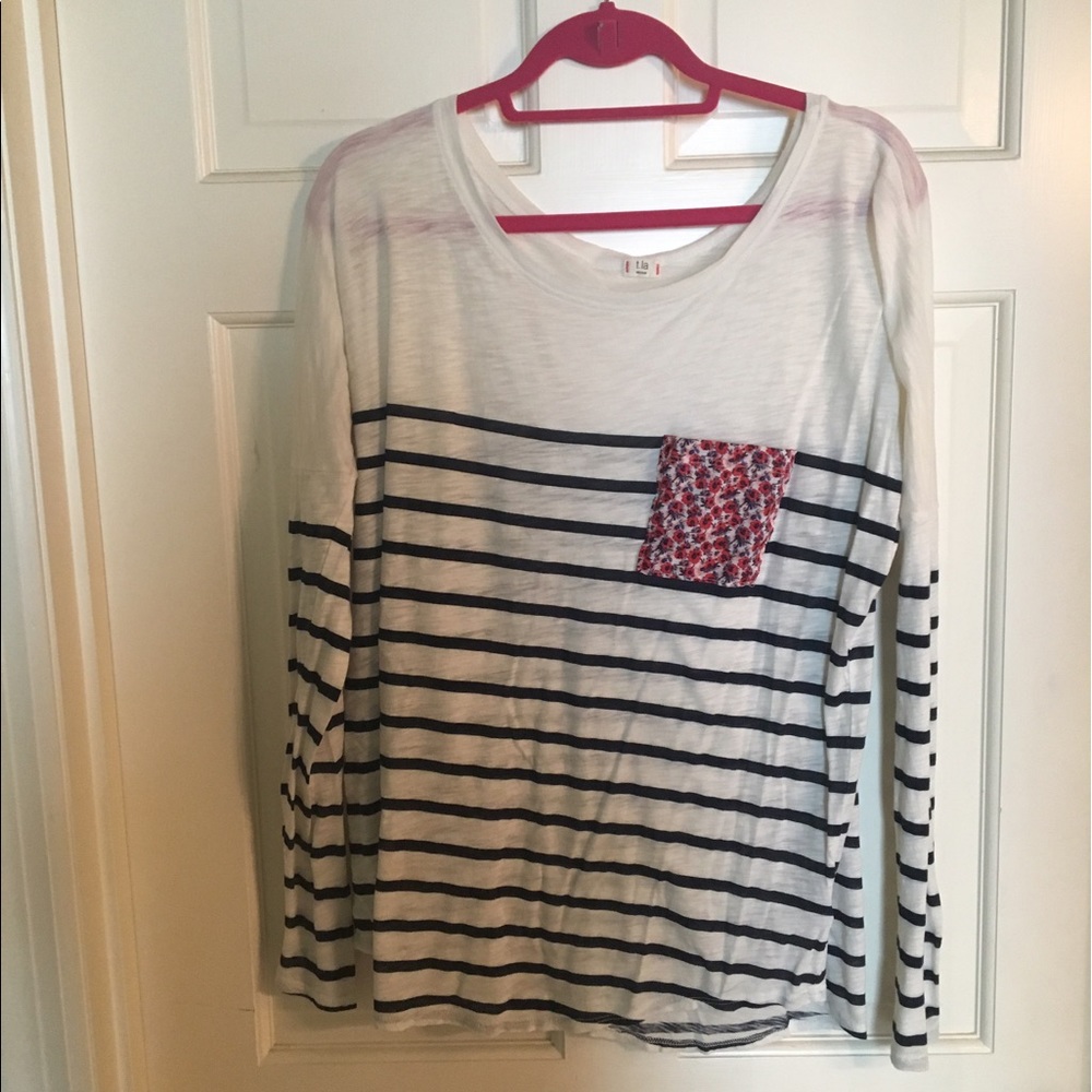 Striped, pocketed long sleeve shirt