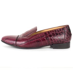 Lanvin burgundy embossed leather loafers 40/9.5
