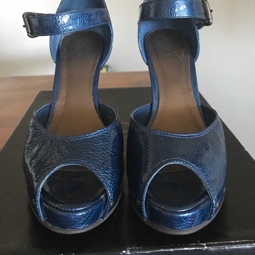 Blue patent leather wedge size 8.5