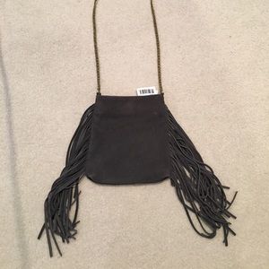 Gray cross body fringe purse