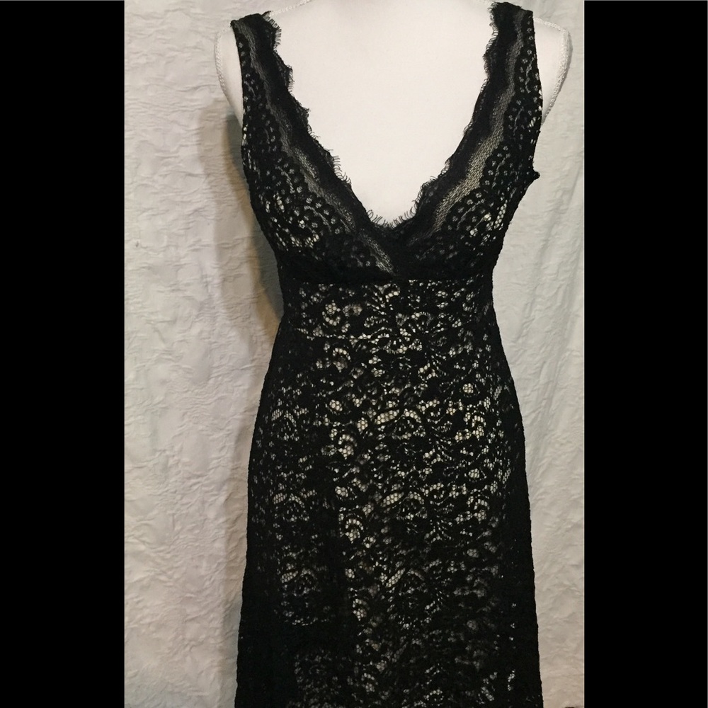 WHBM Size 0 Black Lace Empire Waist A-Line Dress