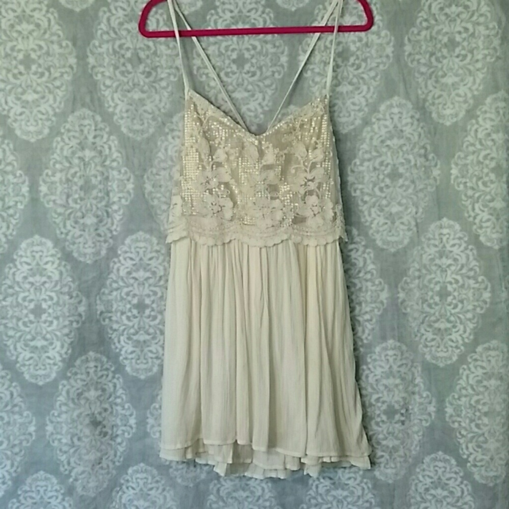 NWT Hollister cream lace over gold sequins dress