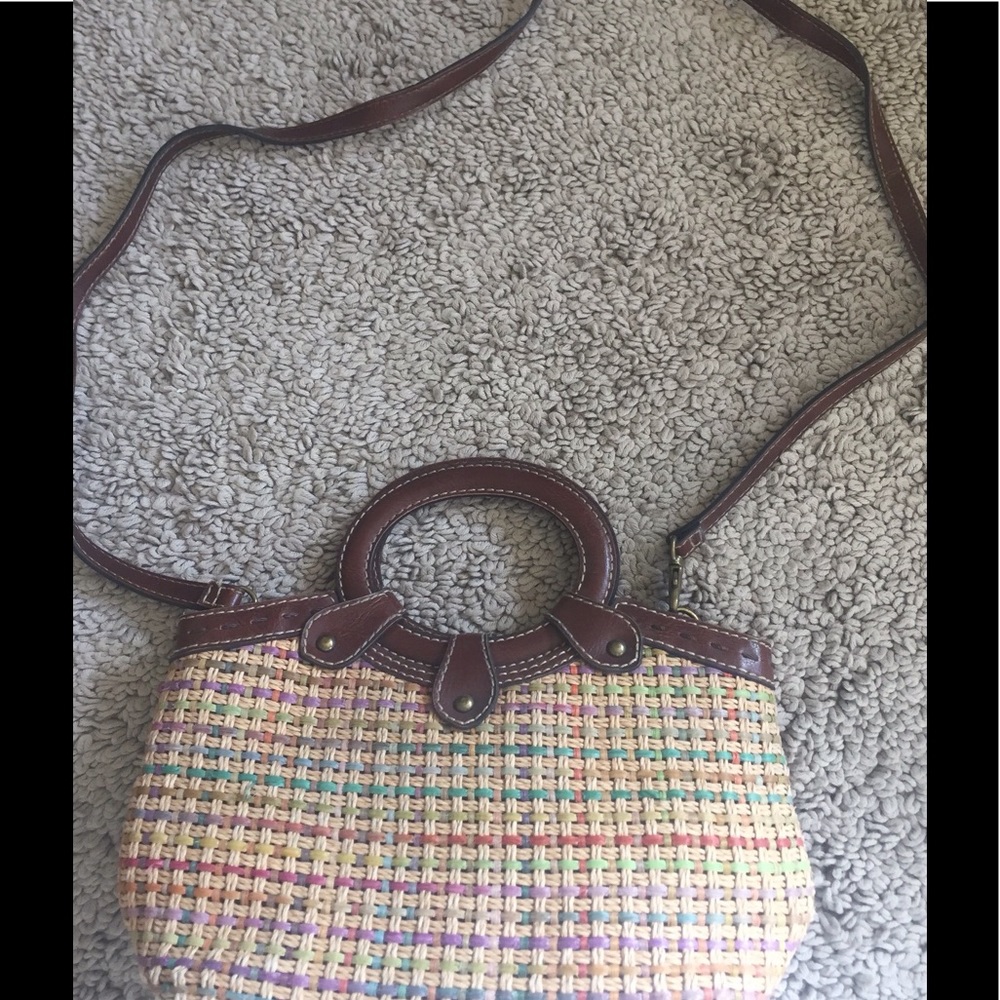 Straw Cross Body Tote w/ Leather Handle and Strap