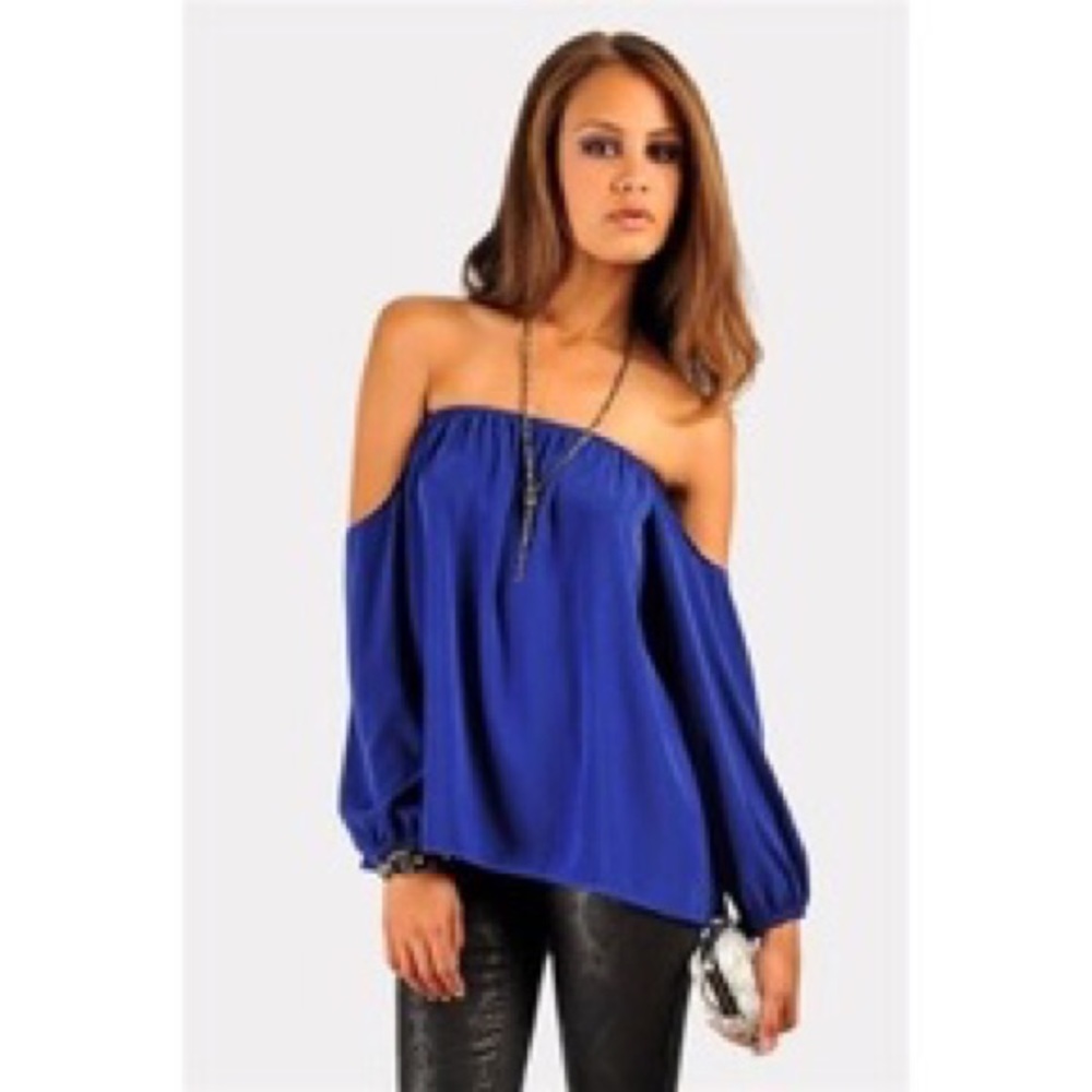 Royal Blue Off the Shoulder Long Sleeve Top