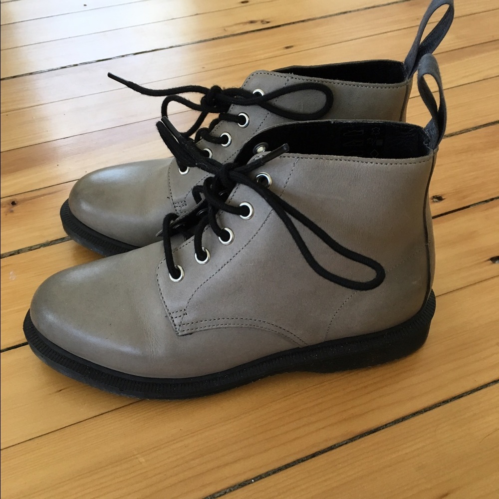 Dr. Martens gray leather ankle boots