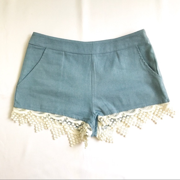 Adorable blue shorts with doily like trim - Picture 1 of 5