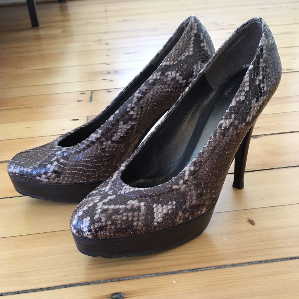 Brown Python Print Stuart Weitzman Platform Pumps - image 1