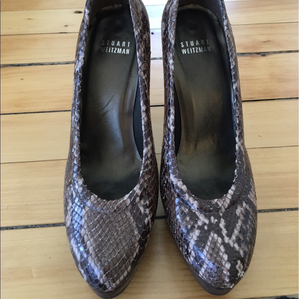 Brown Python Print Stuart Weitzman Platform Pumps - image 2