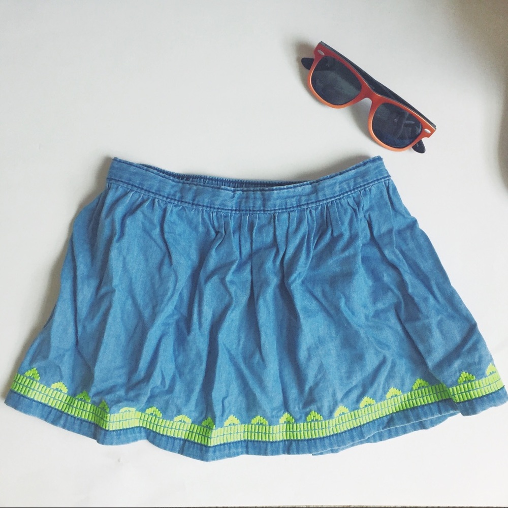 Gymboree 5T chambray skirt with neon embroidery