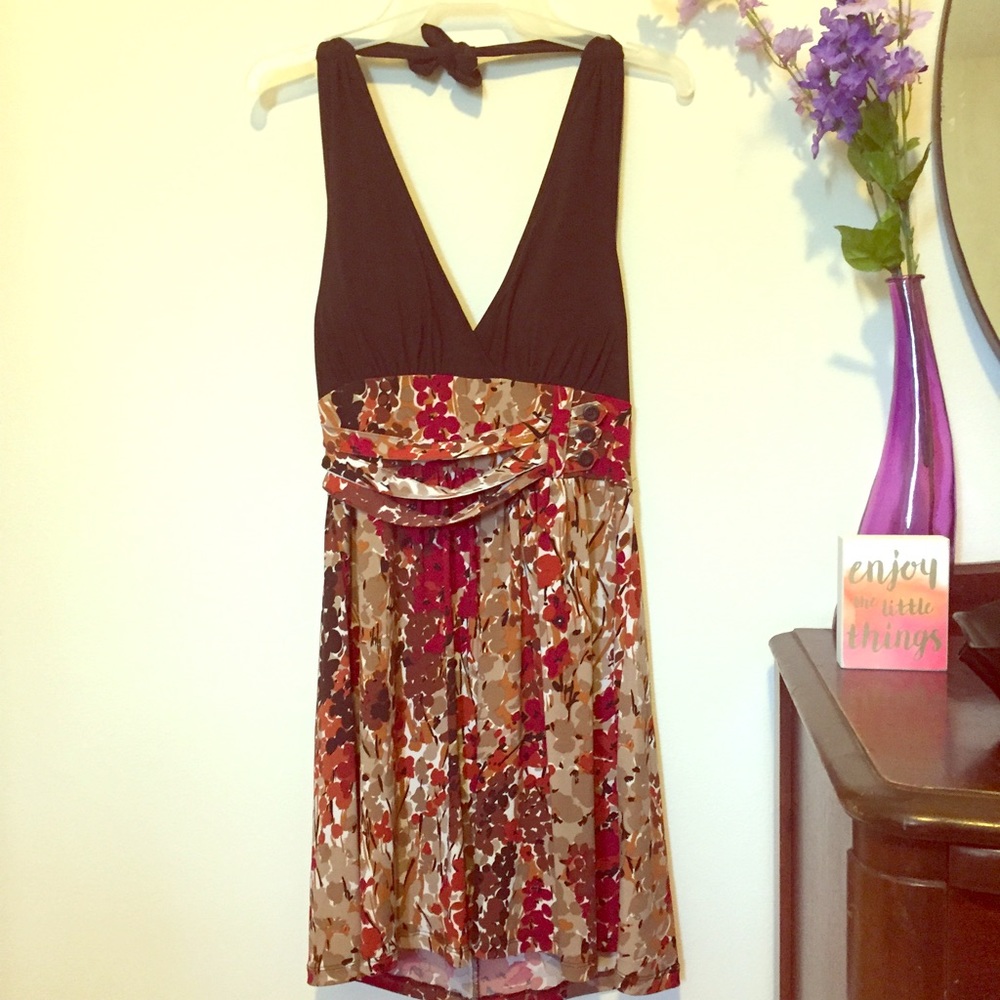 Halter Brown Floral Dress