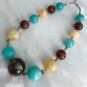 Blue and Aqua with brown color scheme necklace