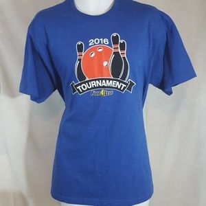 Food4less bowling tournament art blue large t shirt