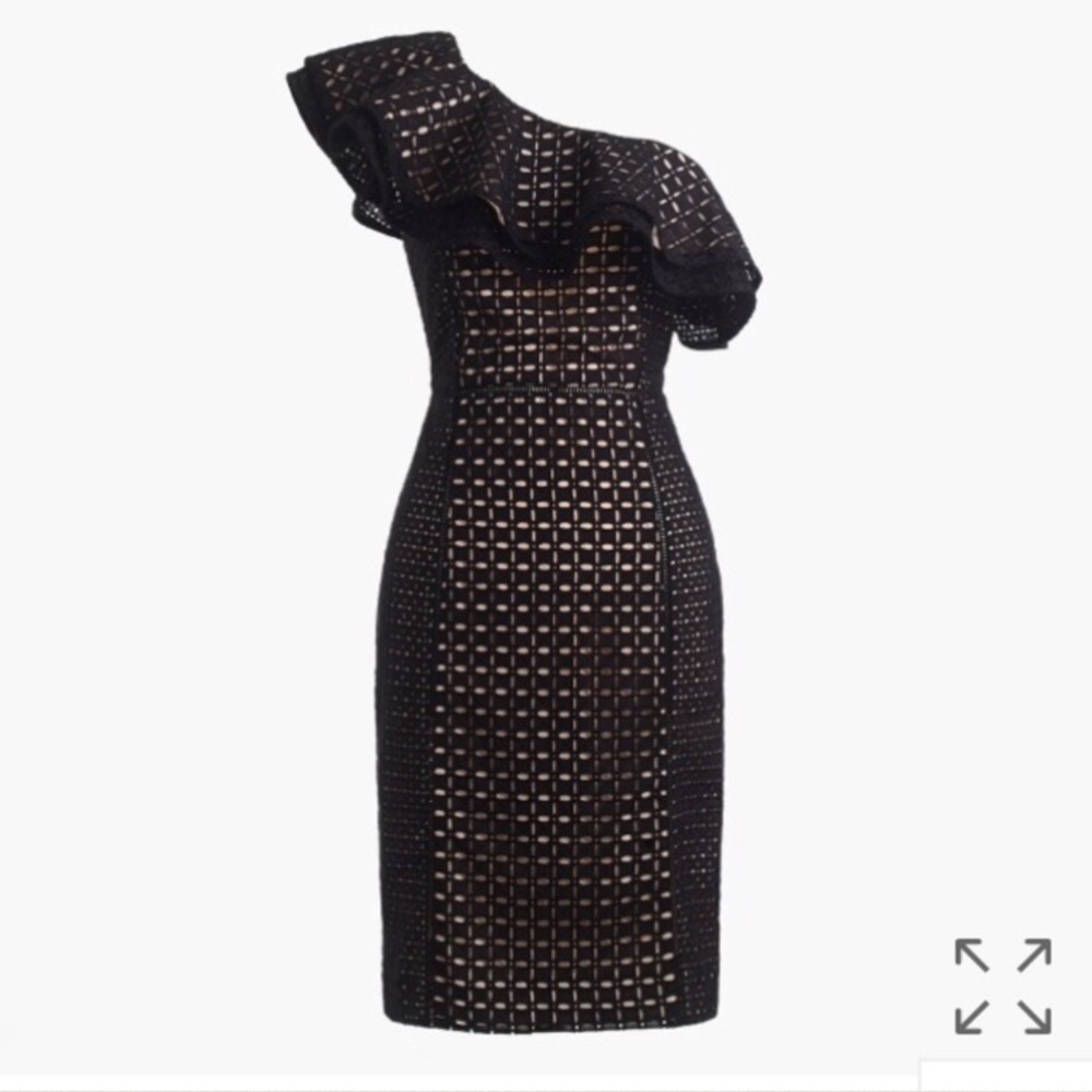 Black one shoulder eyelet dress