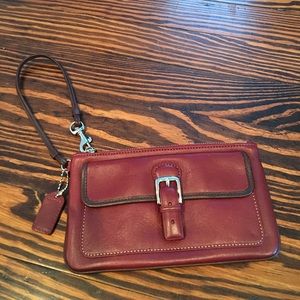 SOLD Coach Wristlet, Cranberry with Chocolate Trim