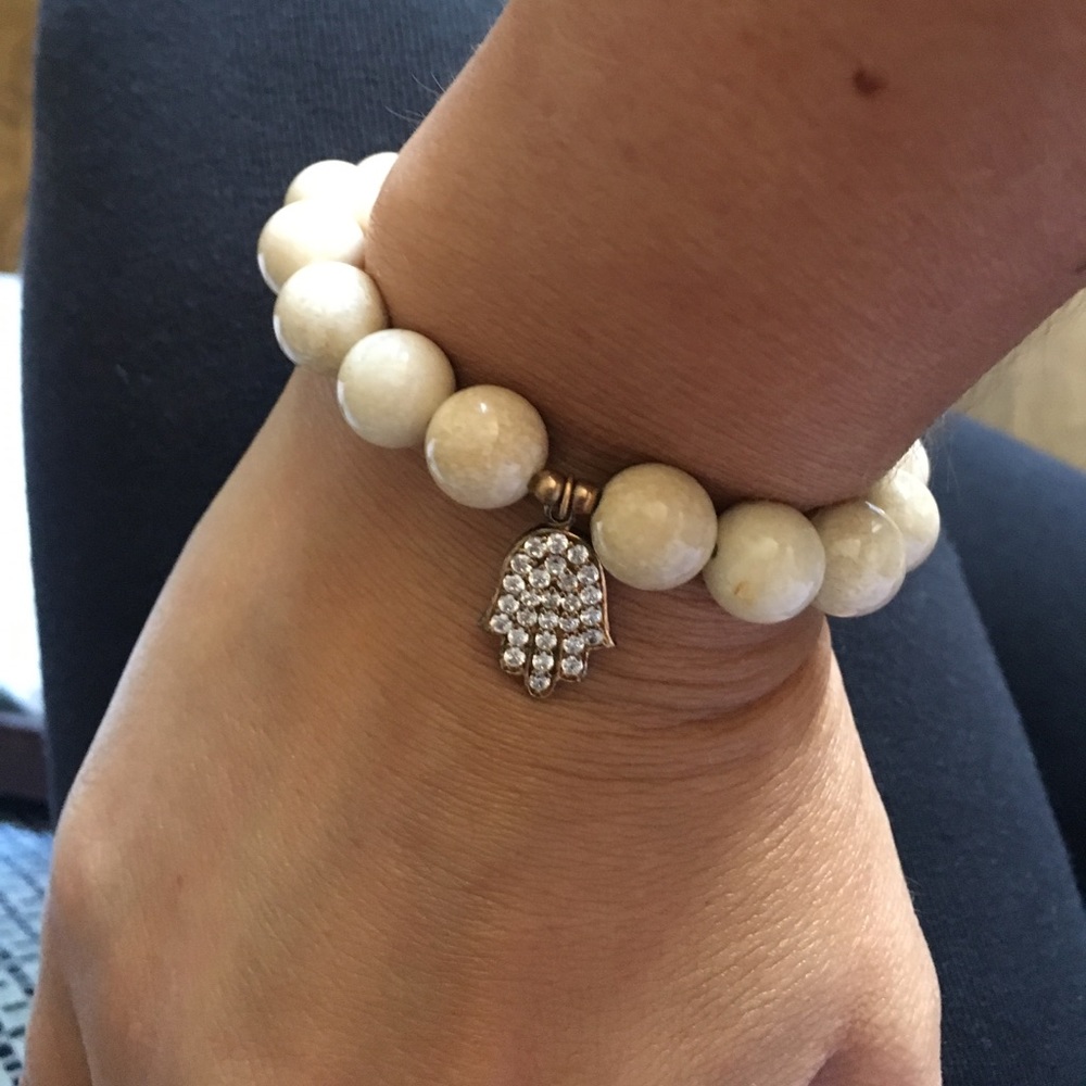 Cream headed and crystal hamsa bracelet