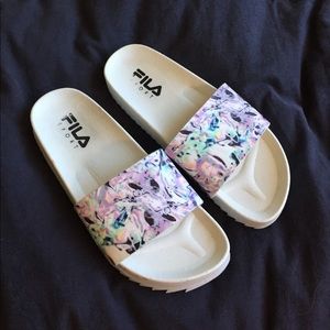 White and lavender slide flip flops summer sandals