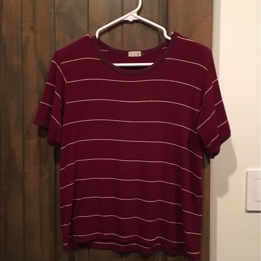 Brandy Melville Dark Red Tee with White Stripes