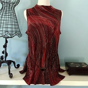 Connected Apparel Top Tunic Belt Pleated Red Blous