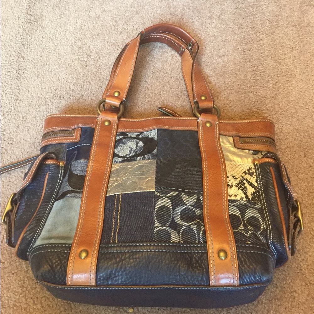 Authentic Coach patchwork bag with leather trim