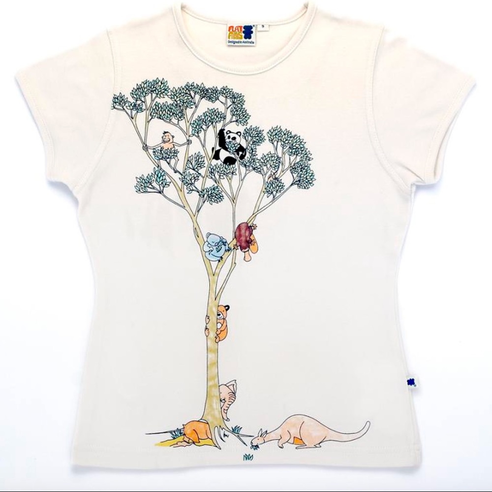 Girls Tee- cream color, gum tree and animals