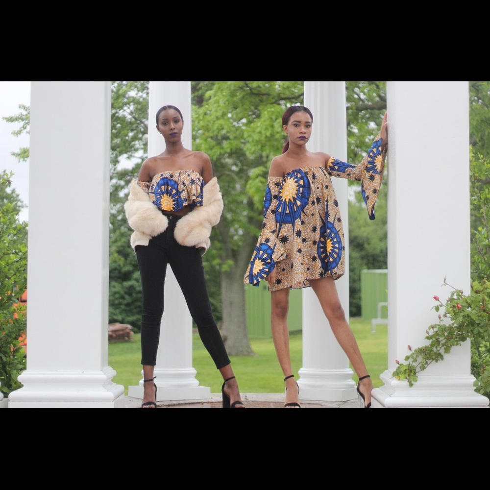 This beautiful African print flared armed dress.