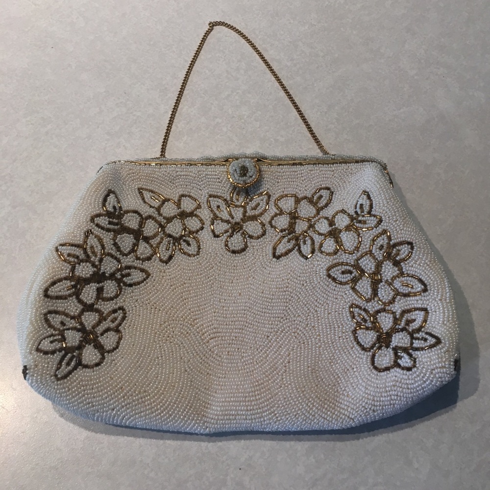 Altman et Fils beaded gold/white clutch France