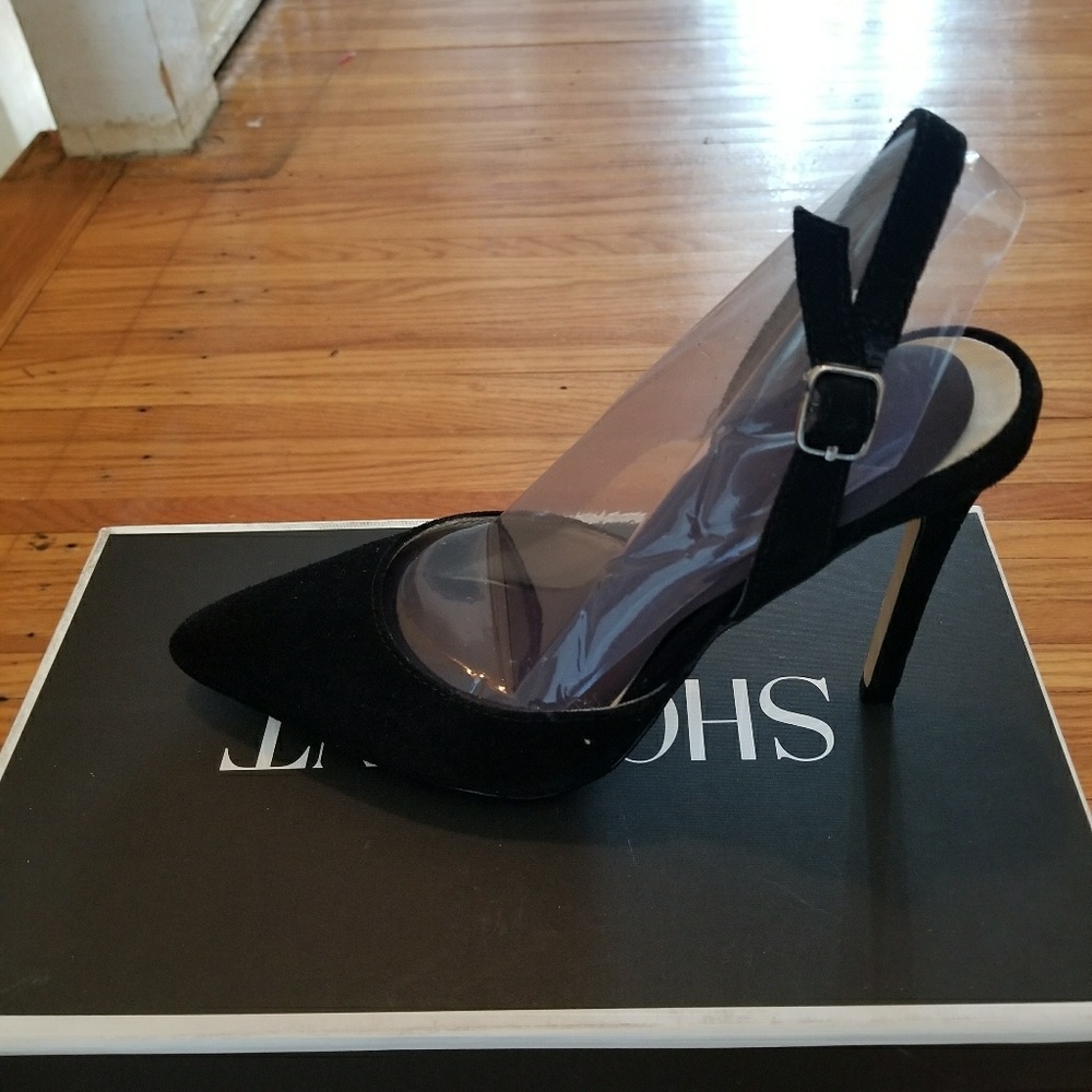 Black suede slingback pump
