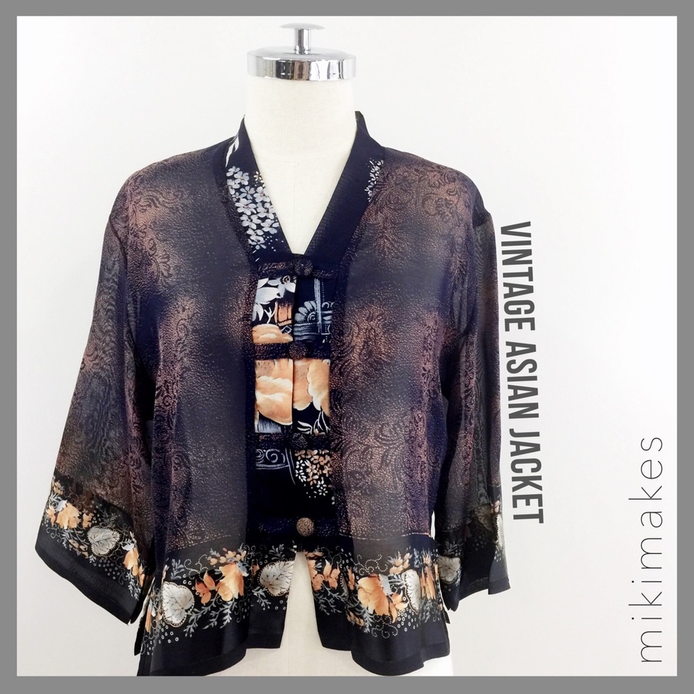 [ vintage ] asian floral print boxy sheer jacket