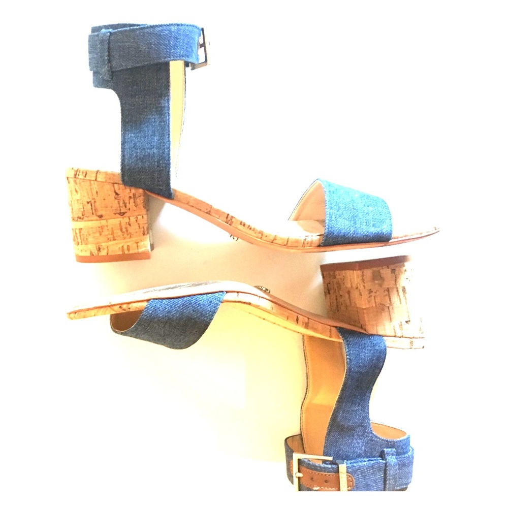 Anthropologie Schutz Denim Strappy Cork Heel