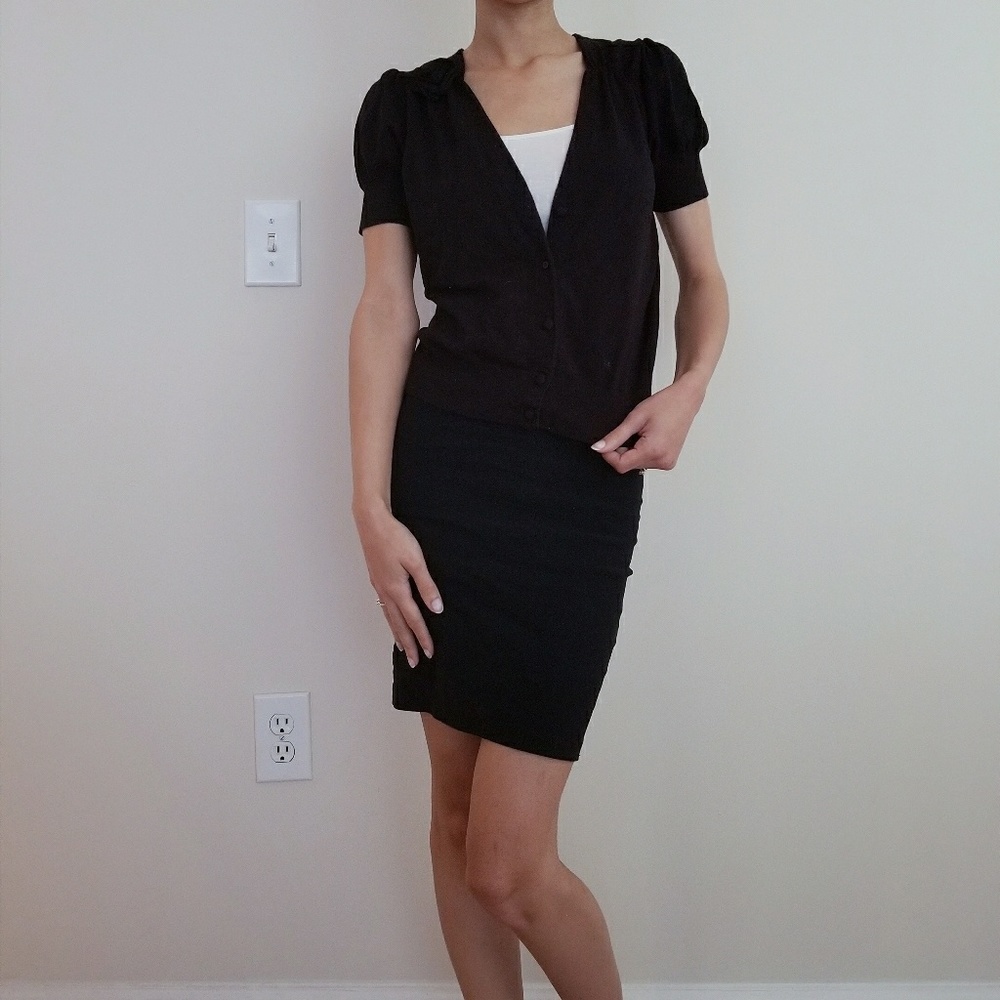 Black short sleeve cardigan