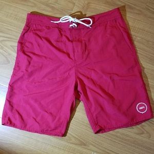 Obey Red 32 Inlet Board Surf Shorts Circle Patch