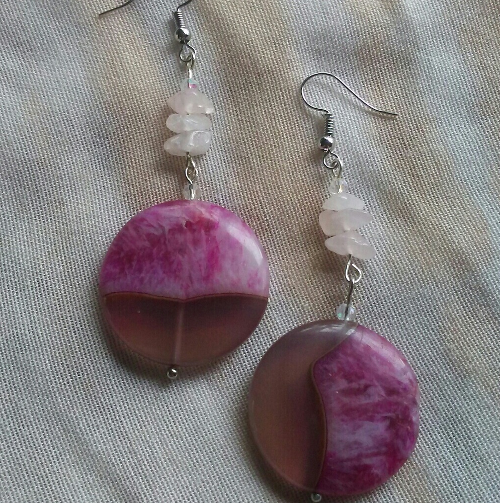 SOLD Agate and rose quartz earrings