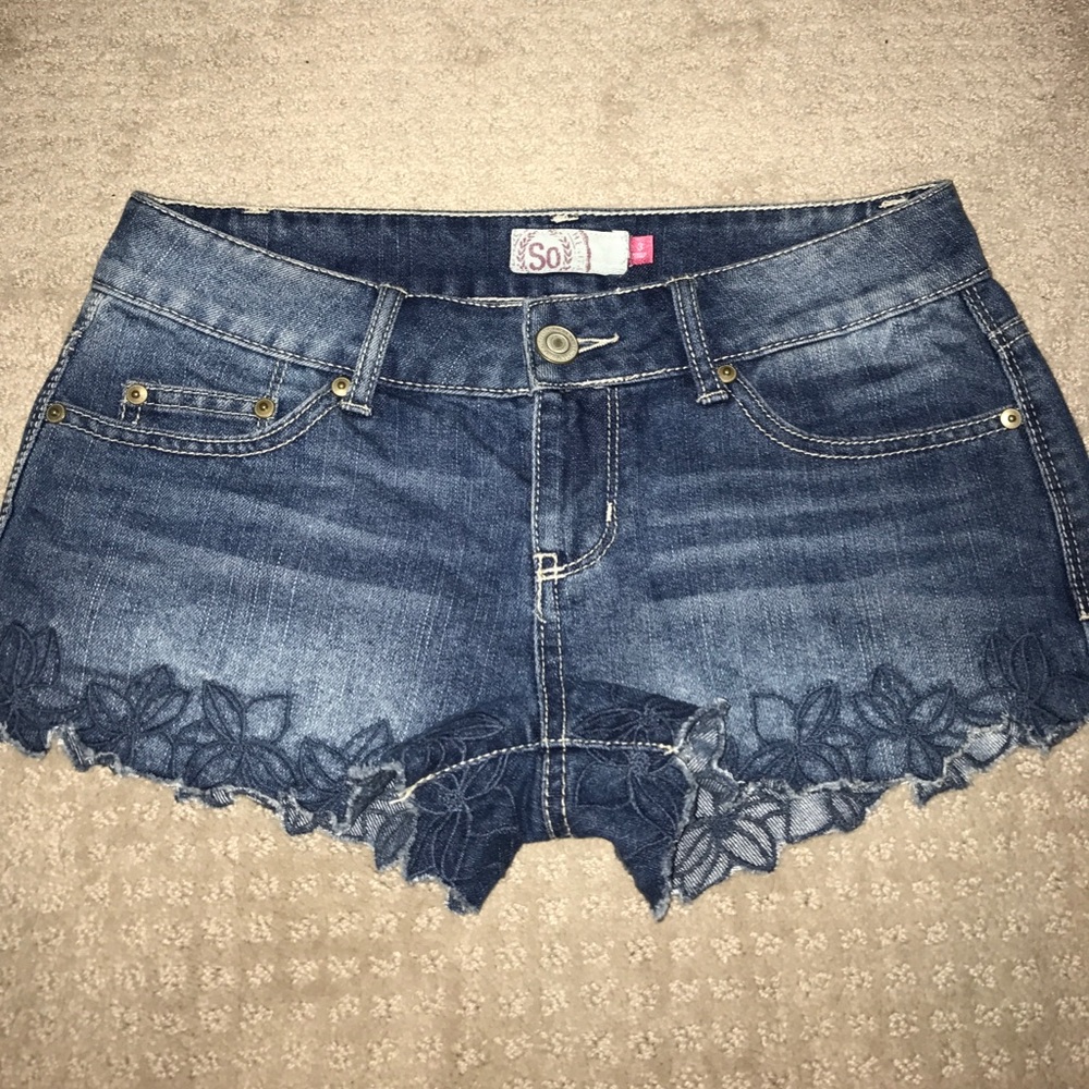 Embroidered Floral Denim Shorts
