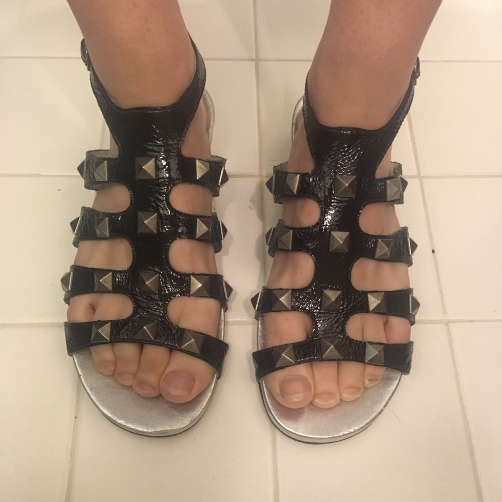 Barneys New York black stud gladiator sandals 6
