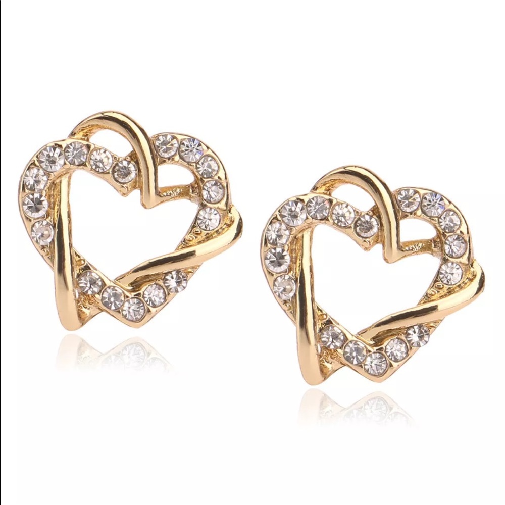 5/$25 Double heart gold earrings sparkle
