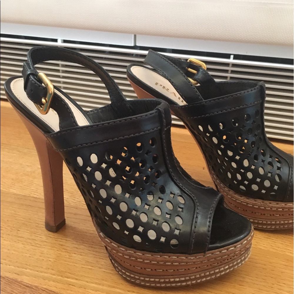 PRADA Peep Toe Platform Heels. Size 7.5