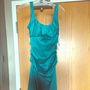 Turquoise Satin Scoop Neck Dress