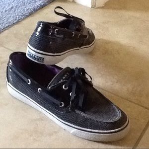 Black Sequined Sperry Topsiders