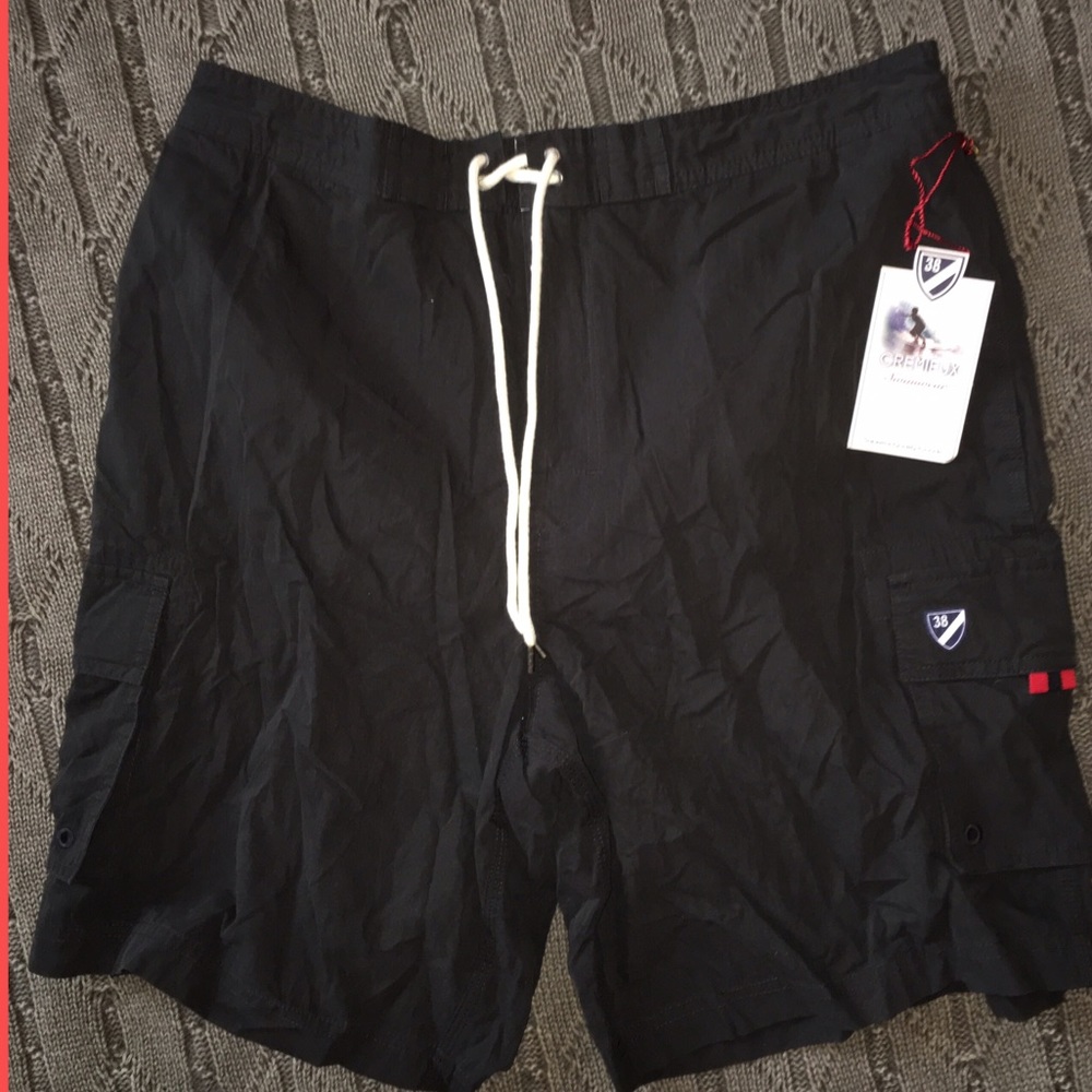 Men's Cremieux Red & Black Swim Shorts - Picture 1 of 4