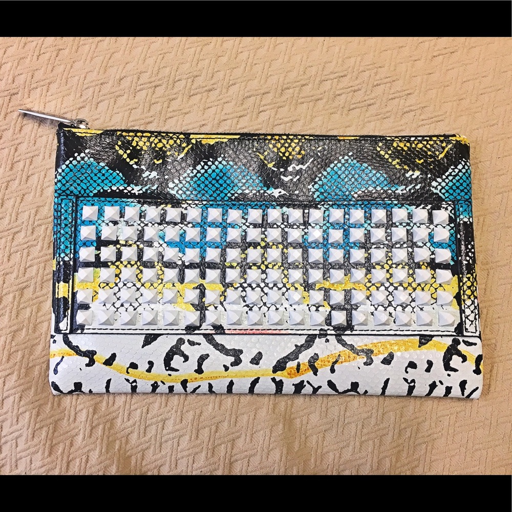 L.A.M.B Jana Studded Snake Clutch Bag Multi
