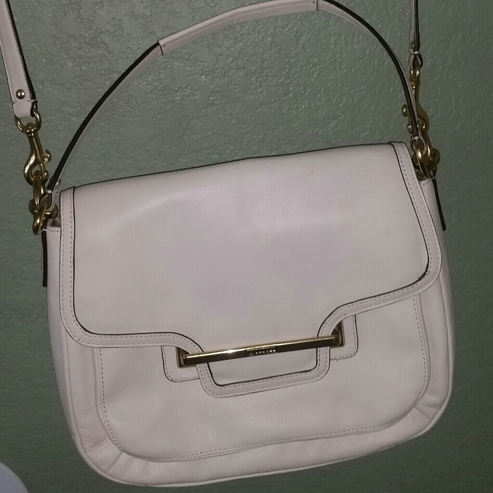 White leather coach purse