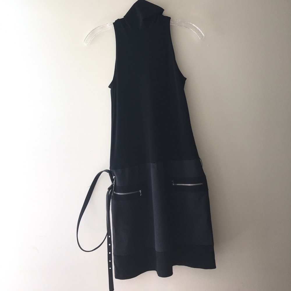 High neck belted dress