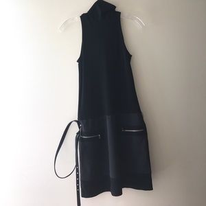 High neck belted dress