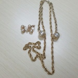 Vintage pearl and gold necklace and earings
