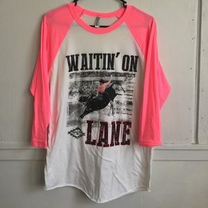 Waitin' on Lane neon pink baseball tee