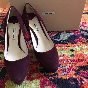 MIU MIU Burgundy Suede Platform Pumps