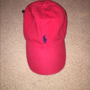 bright red polo hat